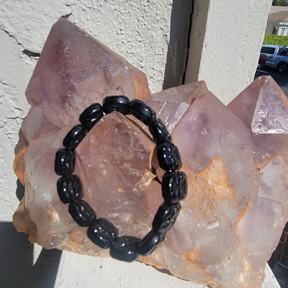 17x7mm Natural Black Tourmaline Crystal Natural Gemstone Beads Beaded Bracelet - Picture 3 of 6